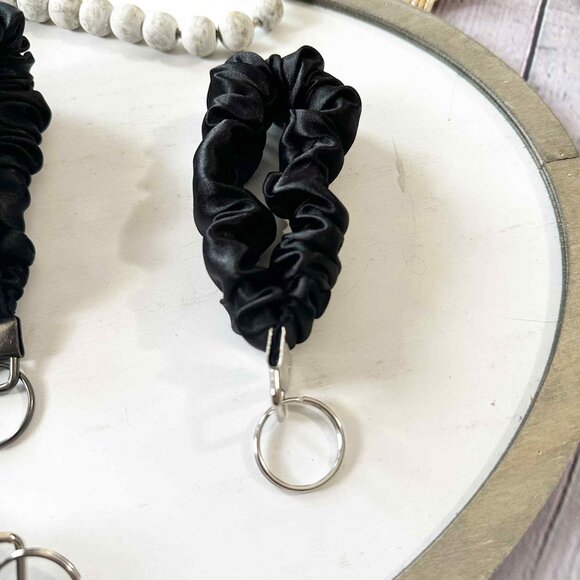 Black Satin Scrunchie Keychain Wristlet - Picture 3 of 4